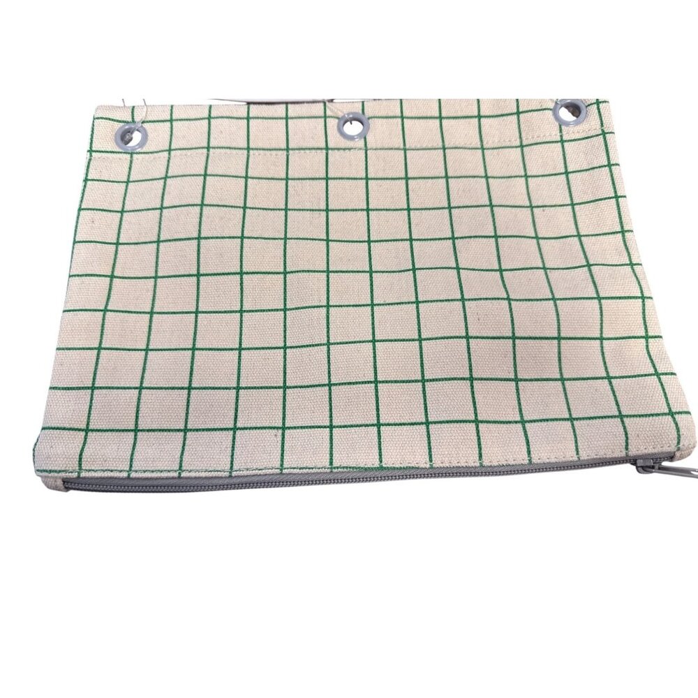 Grid Pattern Canvas Pencil Pouch With Zipper & Grommets For School Or Office Sup